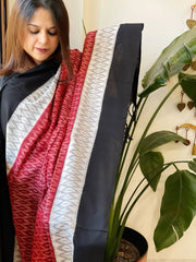 Maroon, Black Handwoven Ikat Dupatta in Cotton - Masakalee
