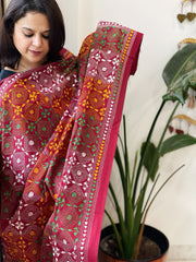 Maroon Handmade Kantha Dupatta in Pure Cotton - Masakalee