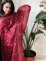 Maroon Handmade Kantha Dupatta in Pure Cotton - Masakalee