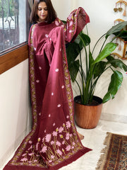 Maroon Handmade Kantha Dupatta in Pure Cotton - Masakalee