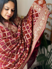 Maroon Handwoven NeemZari Bareek Bandhani with Dabka Handwork in Pure Georgette - Masakalee