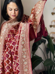 Maroon Handwoven NeemZari Bareek Bandhani with Dabka Handwork in Pure Georgette - Masakalee