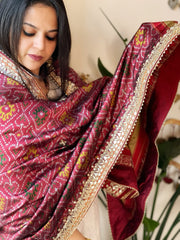Maroon Handwoven Rajkot Patola with Gotapatti Handwork in Pure Silk - Masakalee
