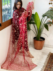 Maroon Net Dupatta with Sequin and Cut Daana Embroidery - Masakalee