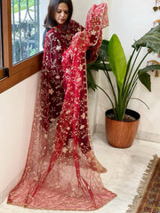 Maroon Net Dupatta with Sequin and Cut Daana Embroidery - Masakalee