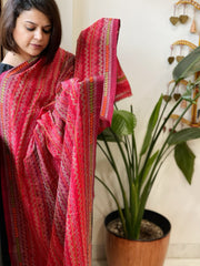 Maroon, Orange Handmade Kantha Dupatta in Silk - Masakalee