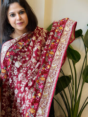 Maroon Parsi Gara Embroidery Dupatta in Georgette - Masakalee