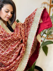 Maroon Woven Bandhej Banarasi Dupatta in Fine Georgette with Pearl, Sequin, Dabka Work - Masakalee