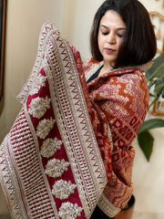 Maroon Woven Bandhej Banarasi Dupatta in Fine Georgette with Zardosi Work - Masakalee