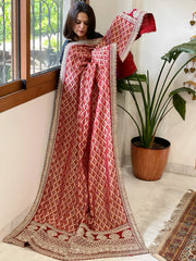 Maroon Woven Bandhej Banarasi Dupatta in Fine Georgette with Zardosi Work - Masakalee