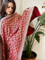 Maroon Woven Bandhej Banarasi Dupatta in Fine Georgette with Zardosi Work - Masakalee