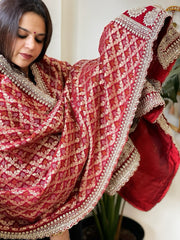 Maroon Woven Bandhej Banarasi Dupatta in Fine Georgette with Zardosi Work - Masakalee