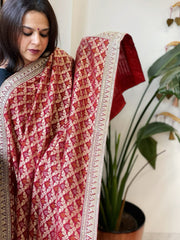 Maroon Woven Bandhej Banarasi Dupatta in Fine Georgette with Zardosi Work - Masakalee