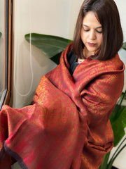 Maroonish Red Pashmina Shawl with Zari - Masakalee