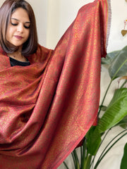 Maroonish Red Pashmina Shawl with Zari - Masakalee