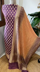 Mauve, Peach Handwoven Banarasi Suit Set in Pure Georgette - Masakalee