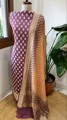 Mauve, Peach Handwoven Banarasi Suit Set in Pure Georgette - Masakalee