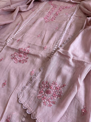 Mauve Suit Set with Sequin ad Knot handwork in Mul Chanderi - Masakalee