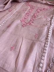 Mauve Suit Set with Sequin ad Knot handwork in Mul Chanderi - Masakalee