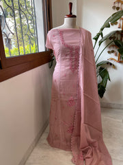Mauve Suit Set with Sequin ad Knot handwork in Mul Chanderi - Masakalee