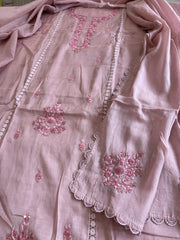 Mauve Suit Set with Sequin ad Knot handwork in Mul Chanderi - Masakalee