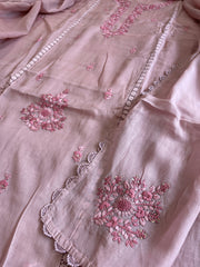 Mauve Suit Set with Sequin ad Knot handwork in Mul Chanderi - Masakalee