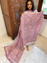 Mauve Suit Set with Thread Embroidery and Parsi Gara Embroidery in Pure Tussar Silk - Masakalee
