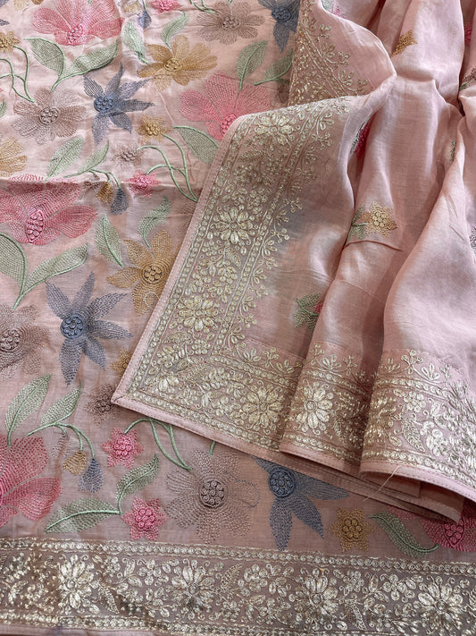Mauve Suit Set with Thread Embroidery in Mul Cotton - Masakalee