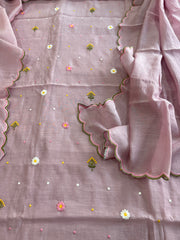 Mauve Suit Set with Thread Embroidery in Pure Mul - Masakalee