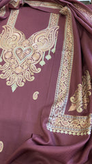 Mauve Winter Suit Set with Aari Work in Pashmina Wool - Masakalee