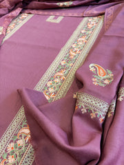 Mauve Winter Suit Set with Aari Work in Pashmina Wool - Masakalee