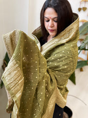 Mehendi Green Woven Banarasi Dupatta in Tissue - Masakalee
