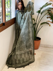 Military Green Kota Cotton Handblock Printed Dupatta - Masakalee