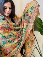 Multicolor Chinon Dupatta with Gold Thread & Aari Embroidery - Masakalee