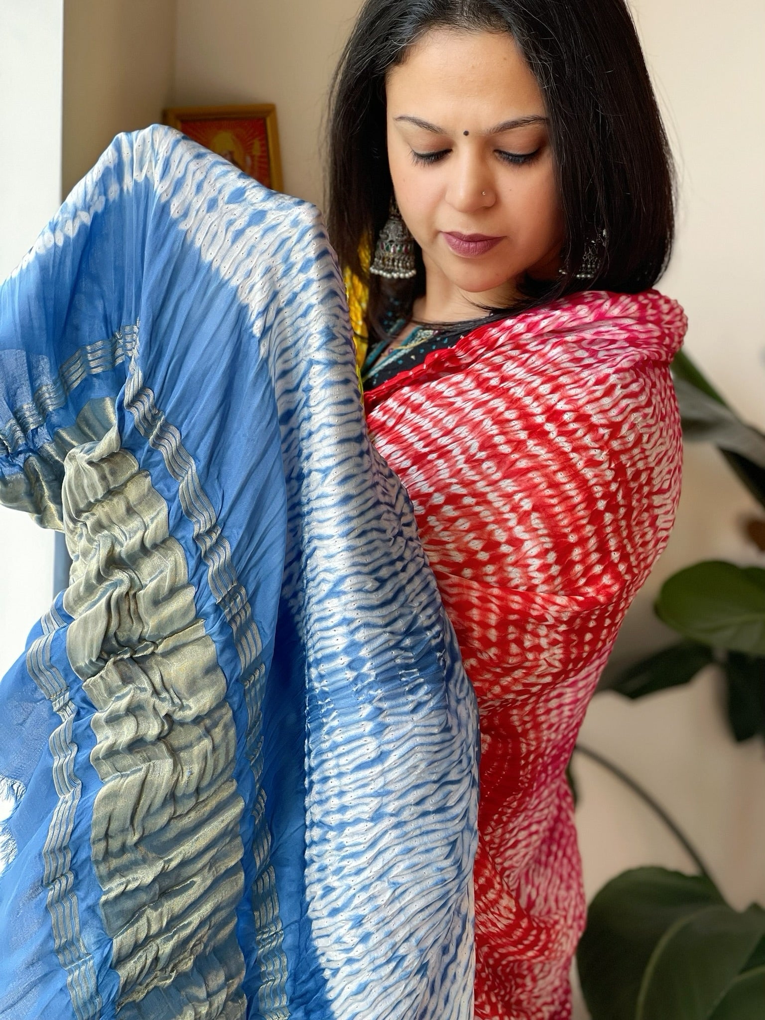 Multicolor Handmade Shibori Dupatta in Modal Silk - Masakalee