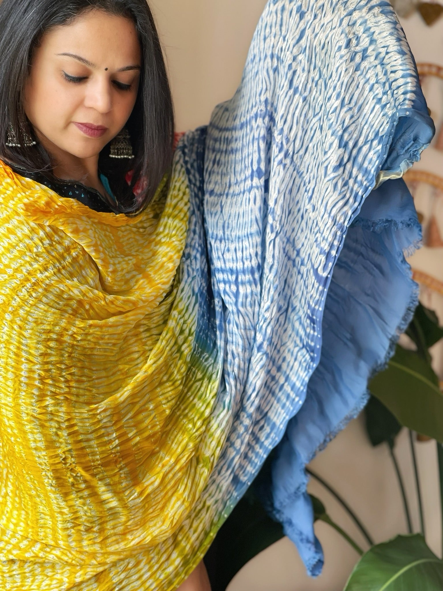 Multicolor Handmade Shibori Dupatta in Modal Silk - Masakalee