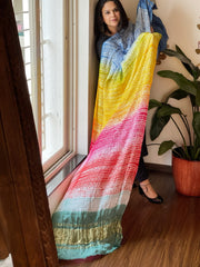 Multicolor Handmade Shibori Dupatta in Modal Silk - Masakalee