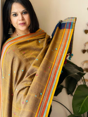 Mustard Handwoven Bhujodi Dupatta with Mirror & Thread Handwork in Cotton - Masakalee