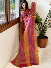 Mustard, Pink Handmade Kantha Dupatta in Silk - Masakalee