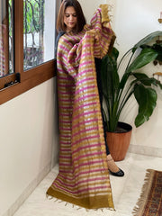 Mustard, Pink Handwoven Chanderi Tissue Dupatta - Masakalee
