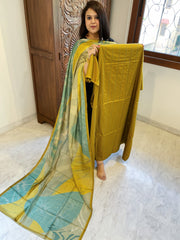 Mustard Suit Set with Kantha Stitch Work on Glazed Cotton - Masakalee