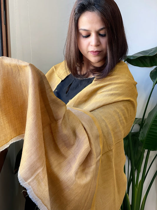 Mustard Yellow Pashmina Stole with Zari - Masakalee