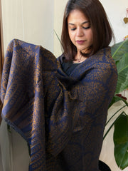 Navy Blue Pashmina Stole with Zari - Masakalee
