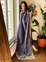 Navy Blue Tissue Chanderi dupatta with Heavy Embroidered Pallu - Masakalee