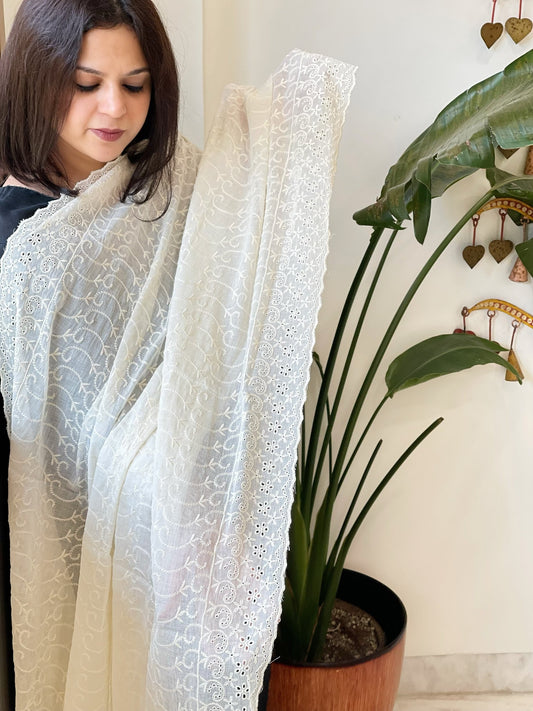 Off-White Cotton Dupatta with Embroidery - Masakalee