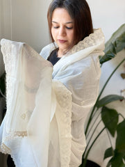 Off - White Cotton Dupatta with Embroidery - Masakalee