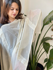 Off - White Cotton Dupatta with Embroidery - Masakalee