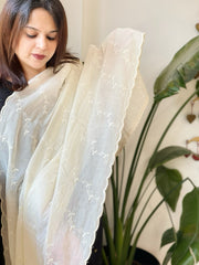 Off - White Cotton Dupatta with Embroidery - Masakalee