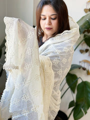 Off - White Cotton Dupatta with Embroidery - Masakalee