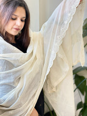 Off - White Cotton Dupatta with Embroidery - Masakalee